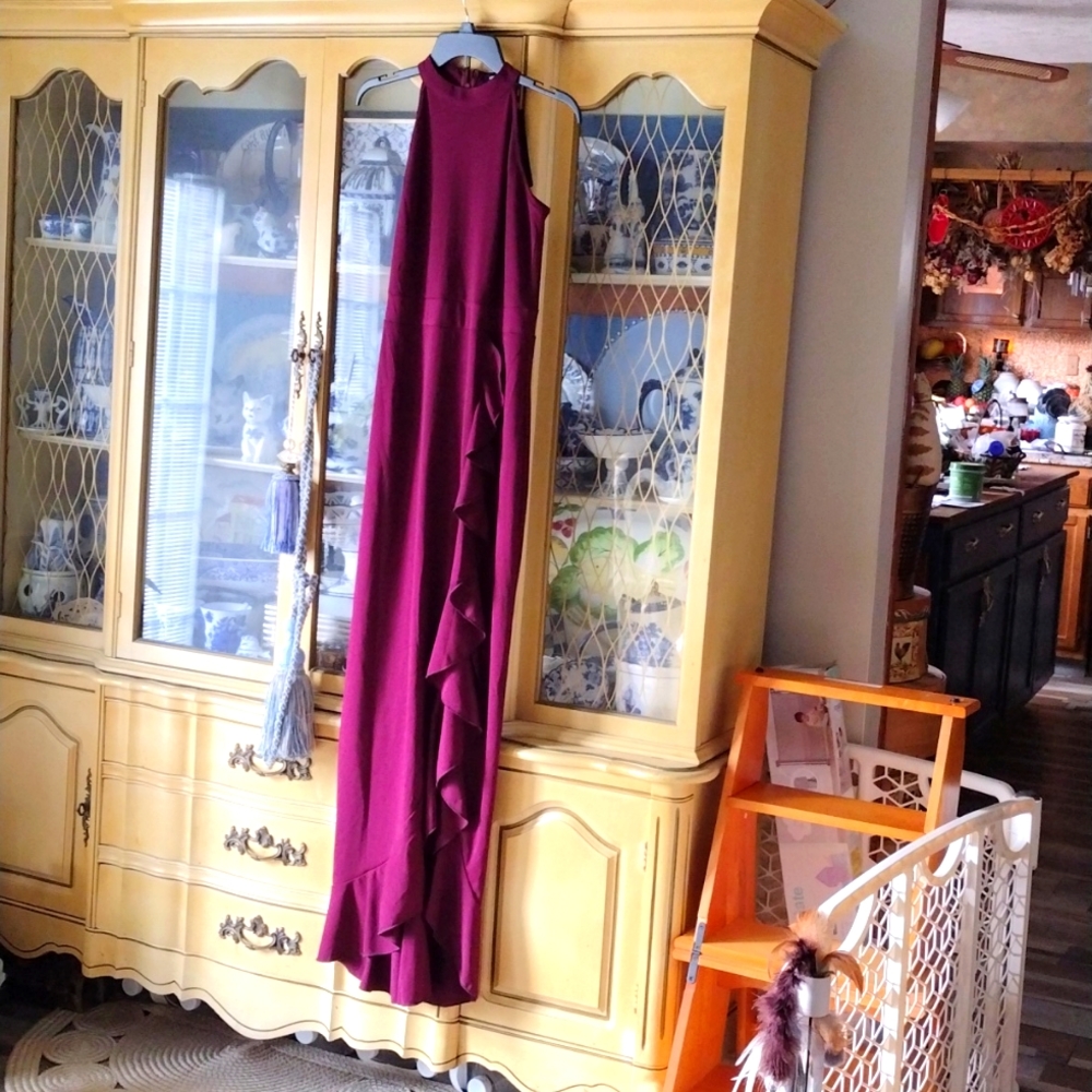 Very long Sz L Allandwell maroon dress